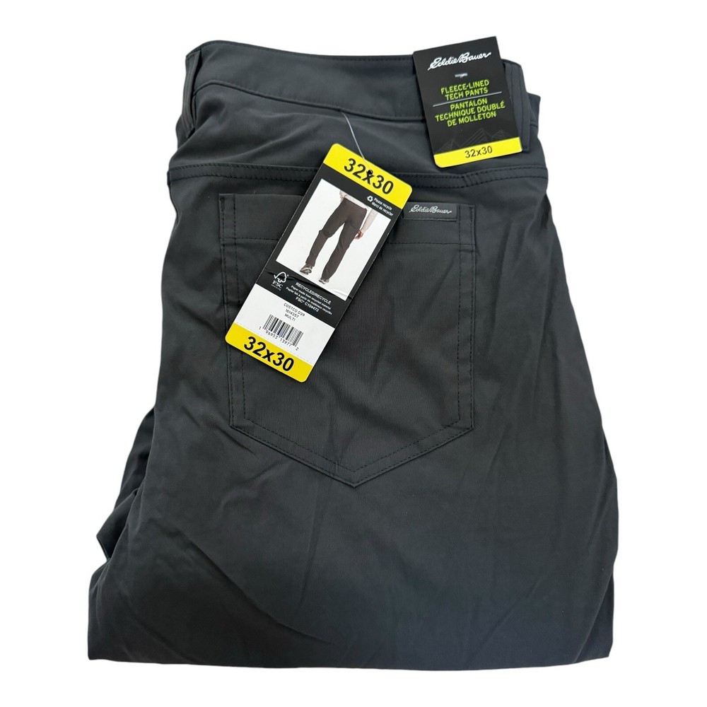 Eddie Bauer Men’s Fleece-Lined Tech Pants 32x30 Water-Resistant Stretch Gray NWT