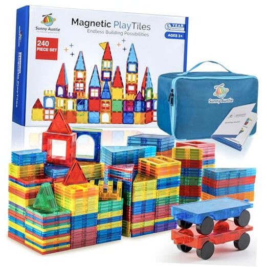 240-Piece Magnetic Building Tiles with Bonus Carry Case - STEM Toy for Kids Age 3+