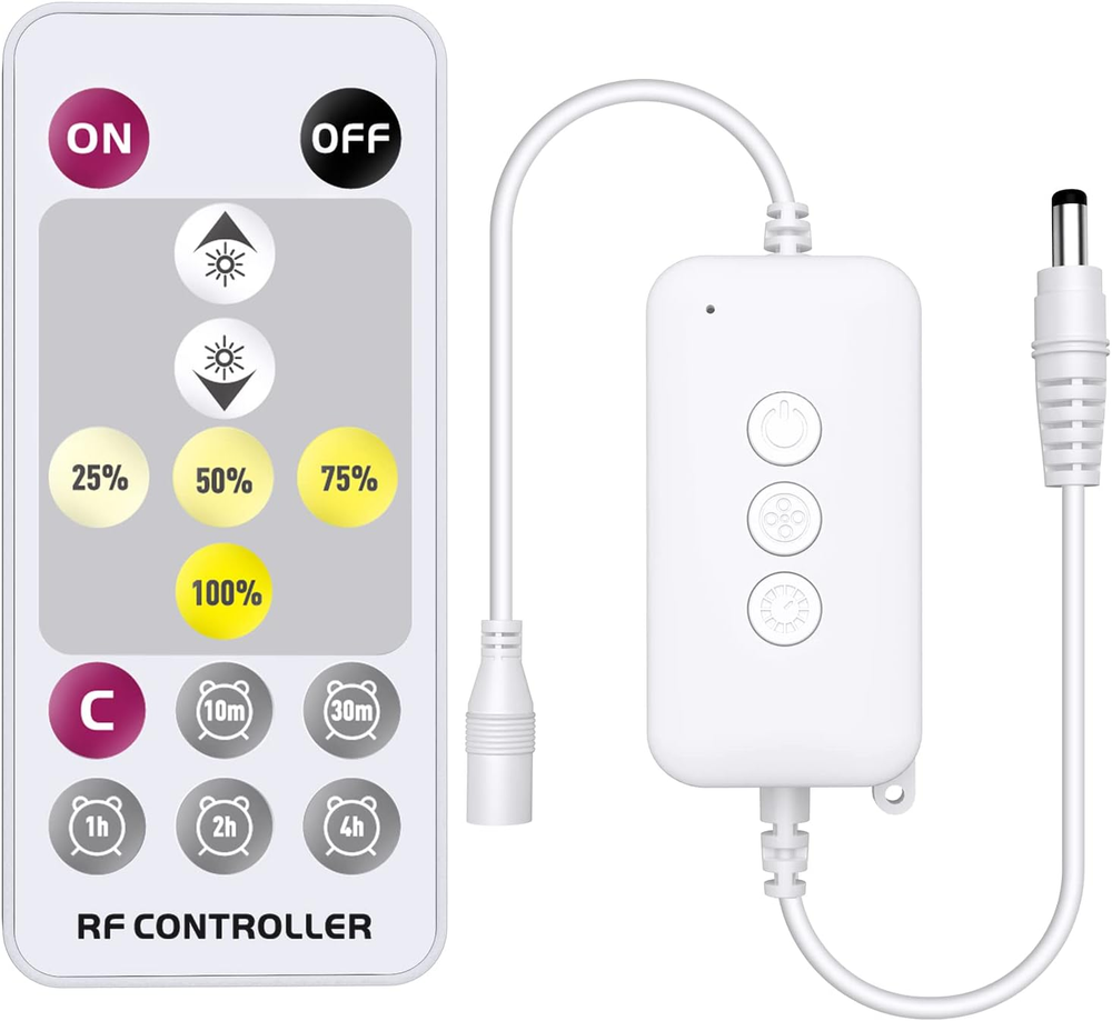 RF Remote Dimmer for Single Color LED Strip Lights,14-Key Wireless Remote and Co