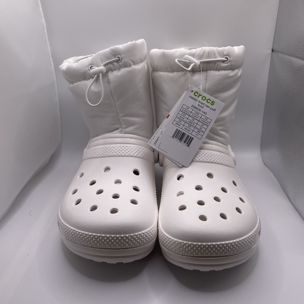 Crocs Classic Lined Neo Puff Boots Men 10 Women 12 White Winter