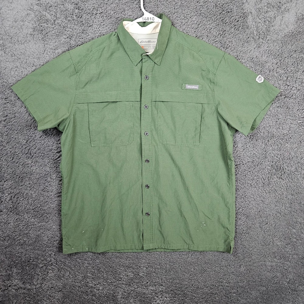 Eddie Bauer Mens XL Lightweight Green Sport Button-Up Shirt for Outdoor Activities