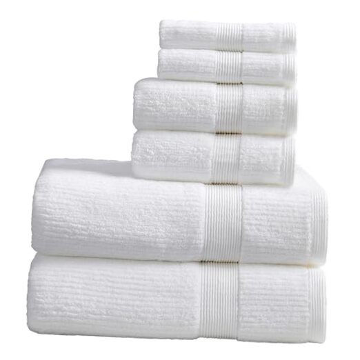 Soft White 6-Piece Ribbed Cotton Bath Towel Set