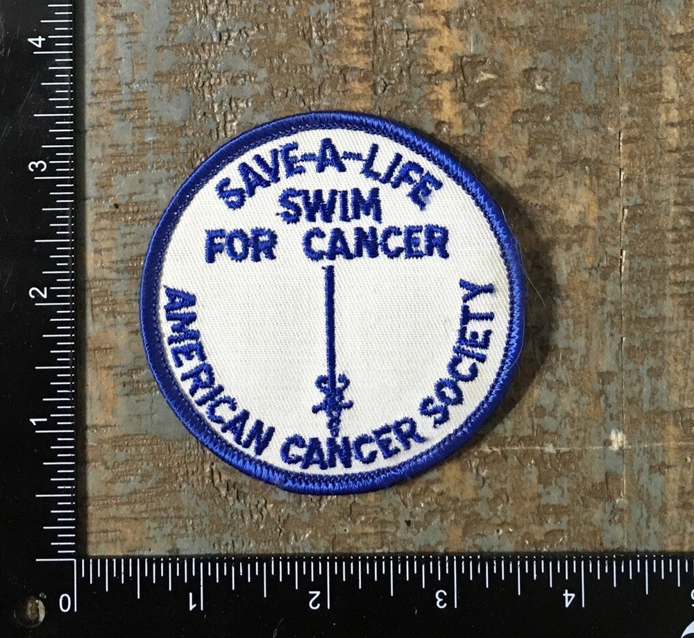 Vintage SAVE-A-LIFE Swim For Cancer American Cancer Society Iron-On Patch Blue