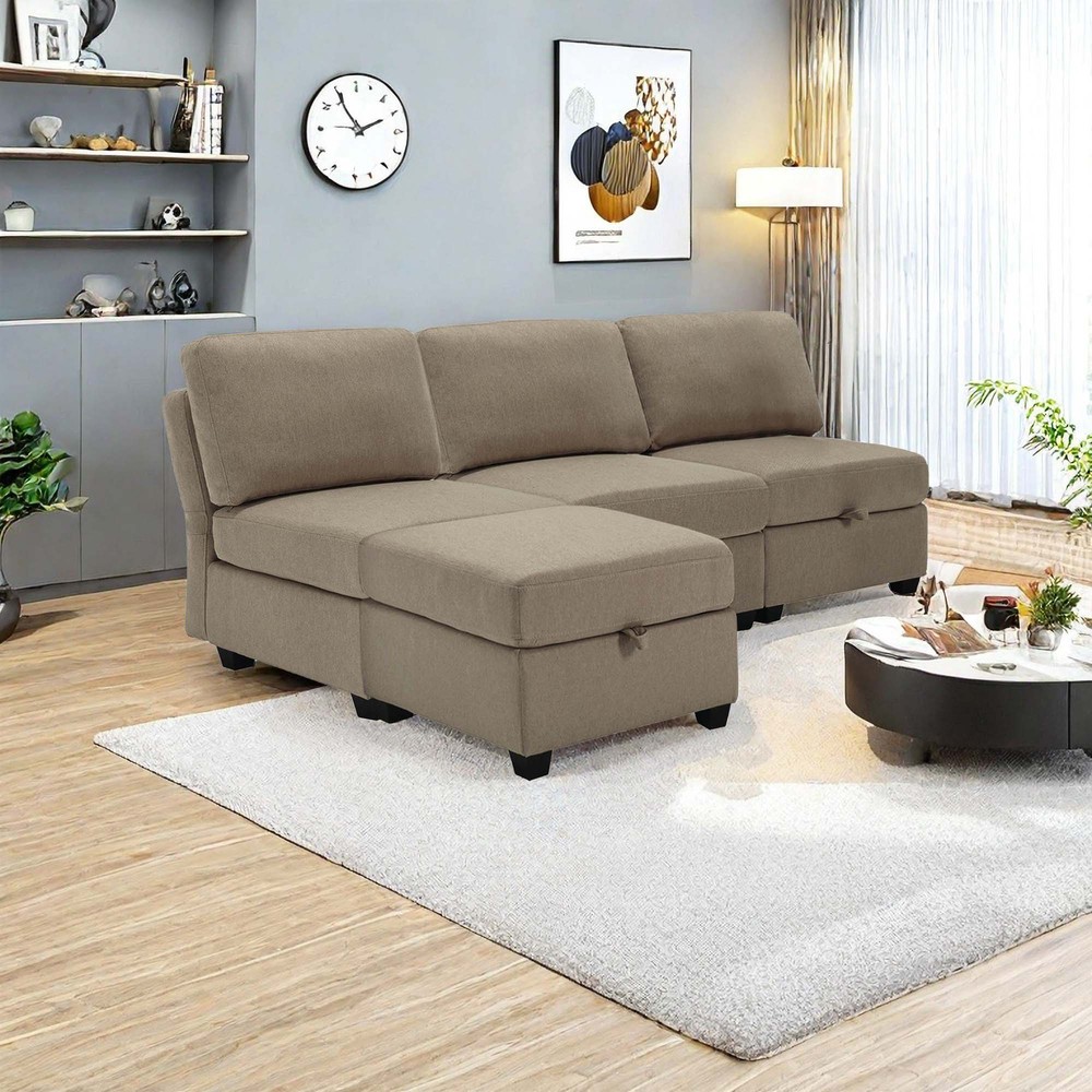 L Shaped Convertible Sectional Sofa with Modular Chaise