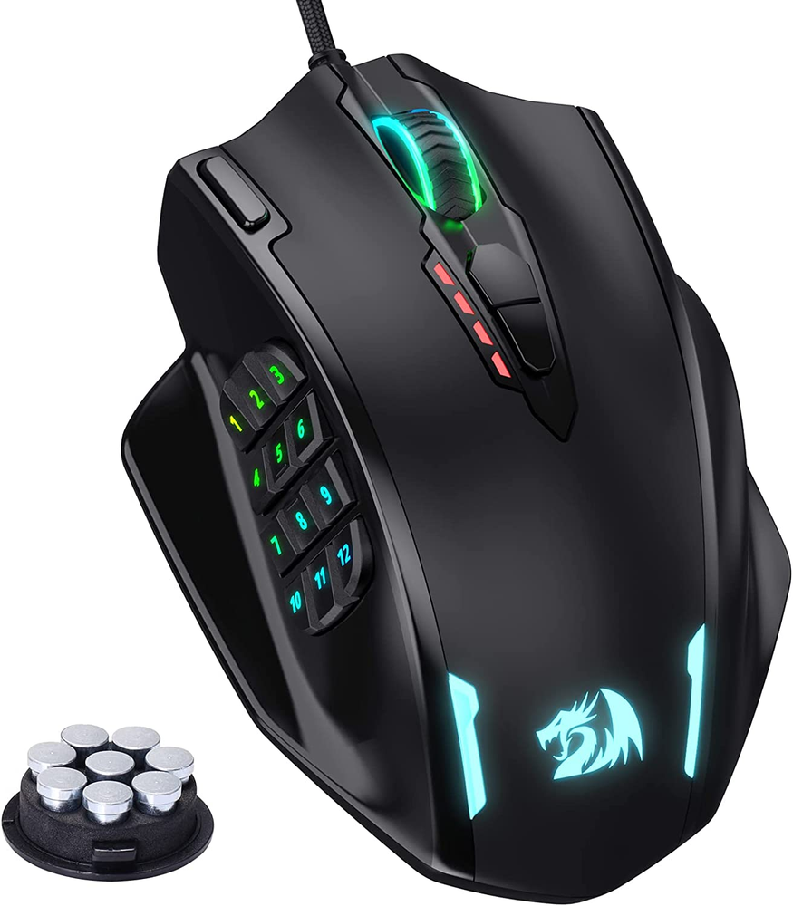 M908 Impact RGB LED Optical Wired MMO Gaming Mouse with 12 Side Buttons and Ergonomic Design