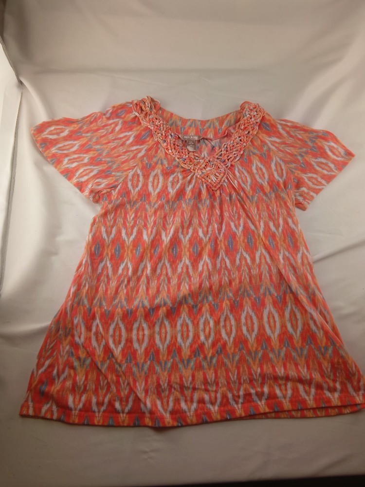 White Stag Multi-colored Blouse Size L (12-14) Peach Orange Grey