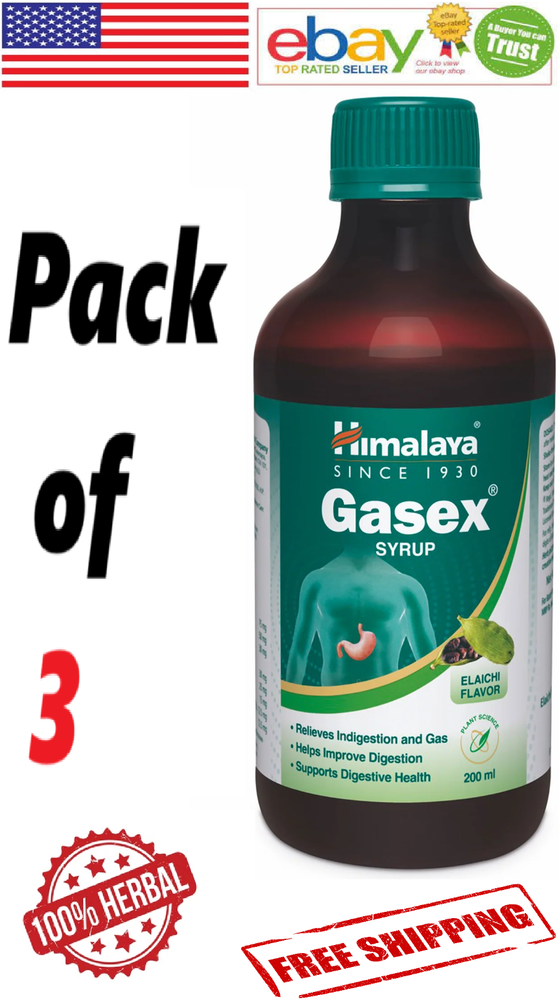 3x Himalaya Gasex (Elaichi Flavour) Improves Digestion 200ml. Each (Free Ship)