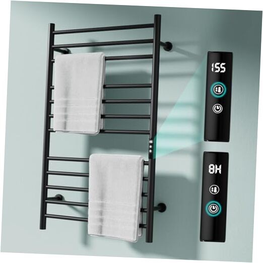 Matte Black 12-Bar Heated Towel Warmer Rack for Bathroom