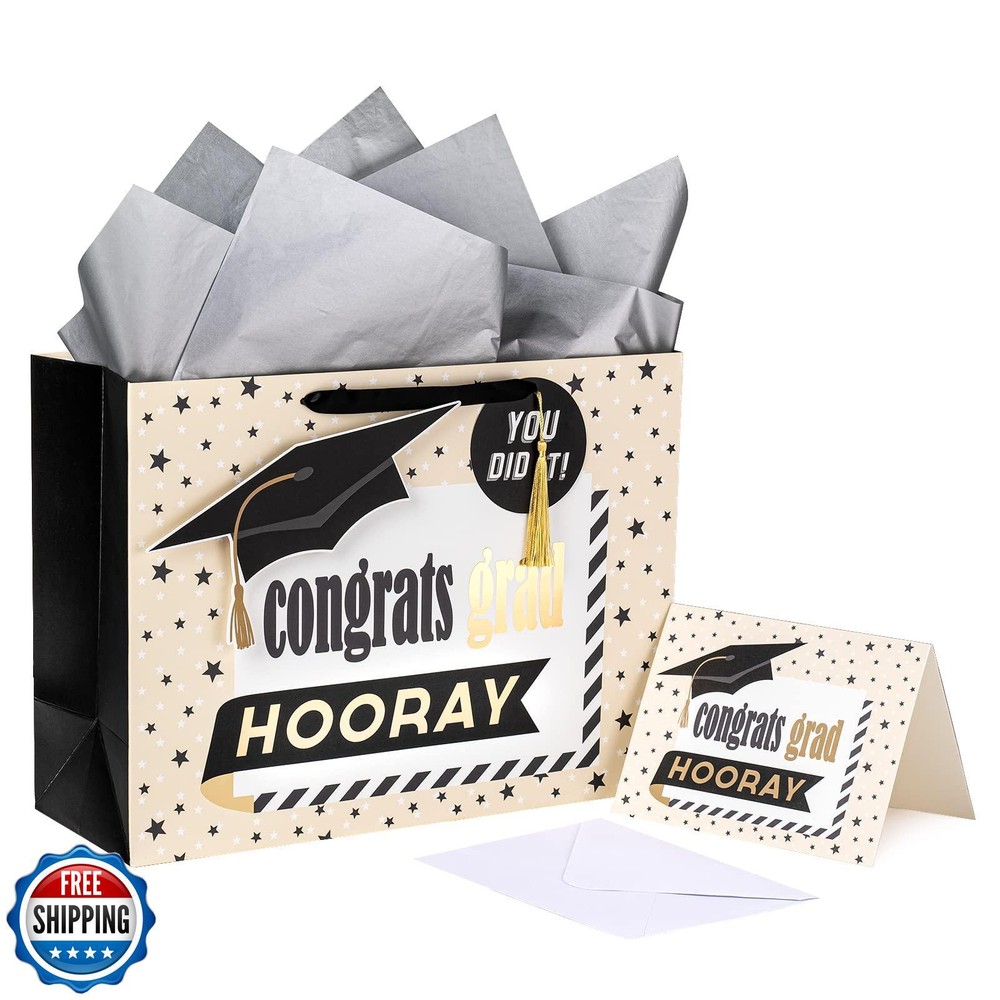 LeZakaa 16 Inch Graduation Gift Bags with Tissue Paper and YOU DID IT Gift Tag
