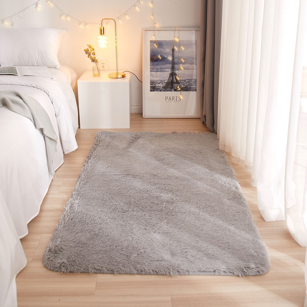 Mainstays Grey Fluffy Shag Fur Area Rug 36x56 Inches Rectangle