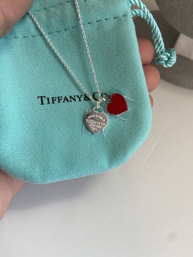 TIFFANY & Co. Return to Mini Double Red Heart Enamel Pendant Necklace SV925