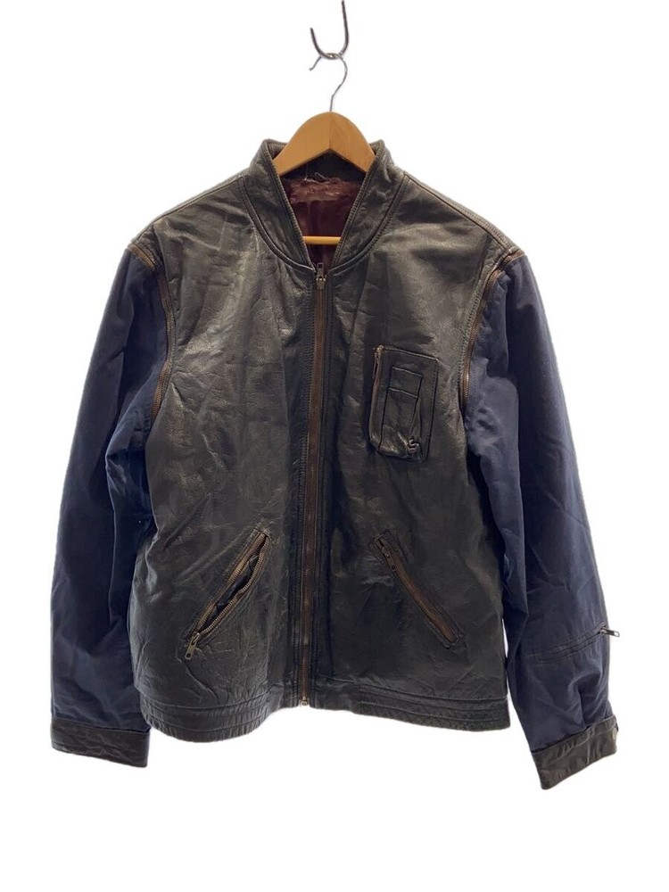 Eghites Black Leather Blouson Jacket with Removable Sleeves