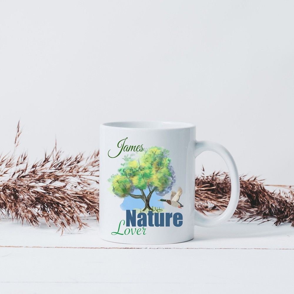 Personalized Ceramic Coffee Mug With Watercolor Illustration Nature Lover