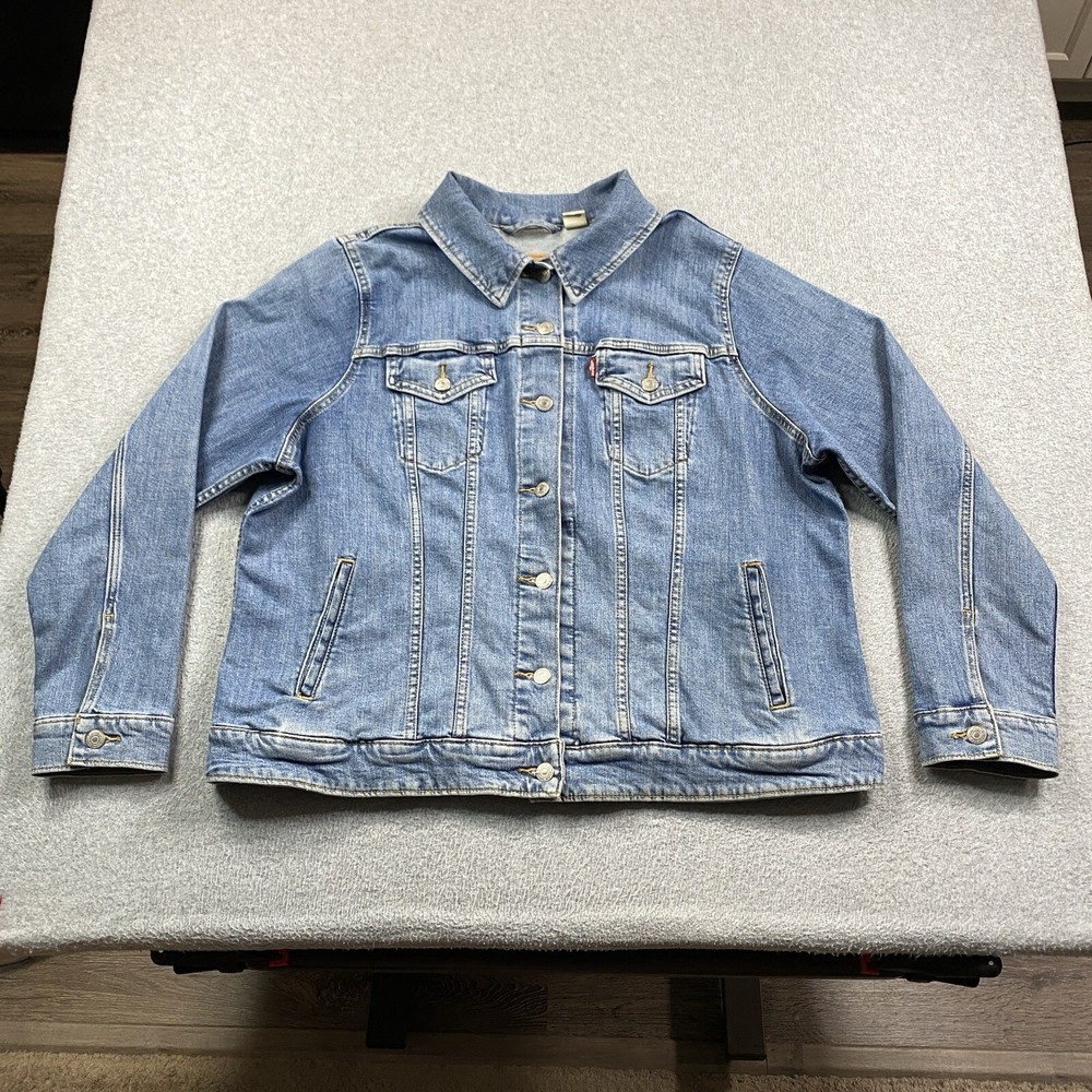 Levis Denim Jacket Womens 2X Trucker Type 3 III Stretch Blue Biker Western City