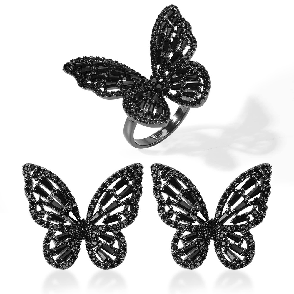 Women's Jewelry Sets Crystal Butterfly Earrings Necklaces for Women Cubic Zir...