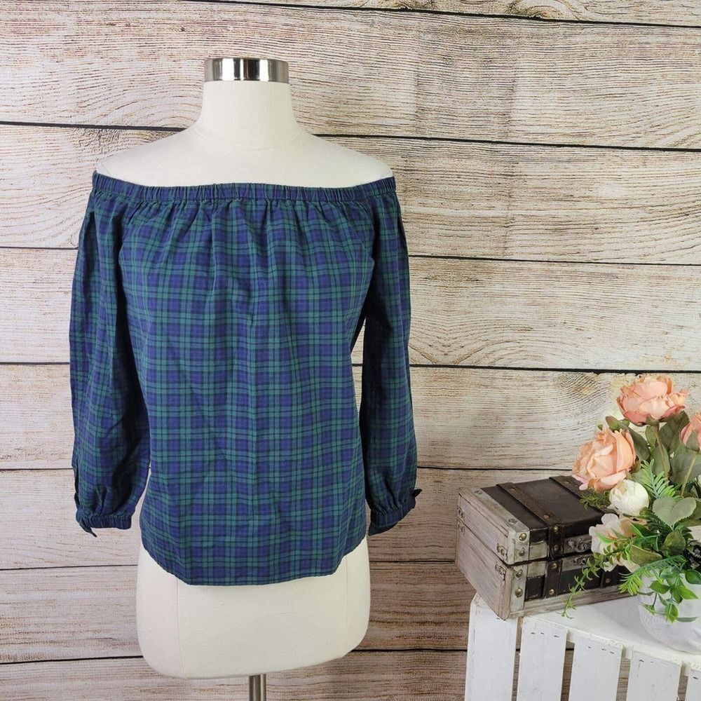 NWT Vineyard Vines Off-the-Shoulder Blackwatch Top 6