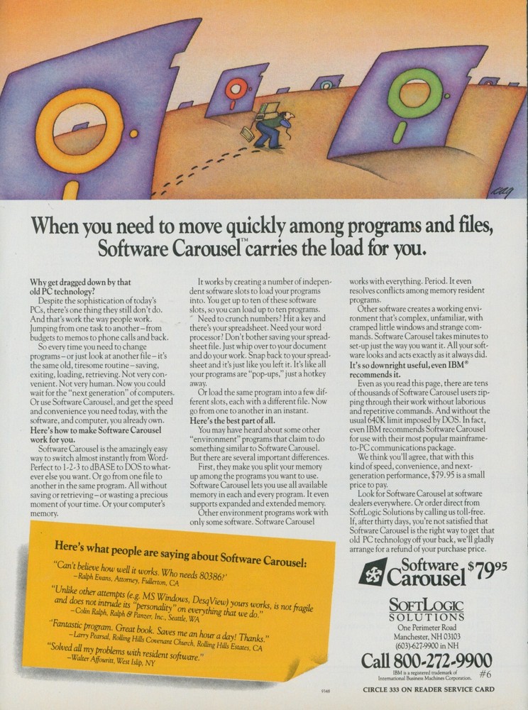 1988 Software Carousel Move Among Programs Files Quickly Vintage Print Ad PC1