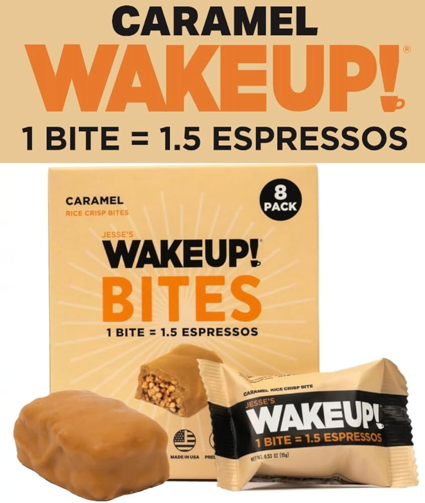 WAKE UP! Caffeinated Caramel Protein Bites - Gluten Free, Vegetarian, 175mg C...