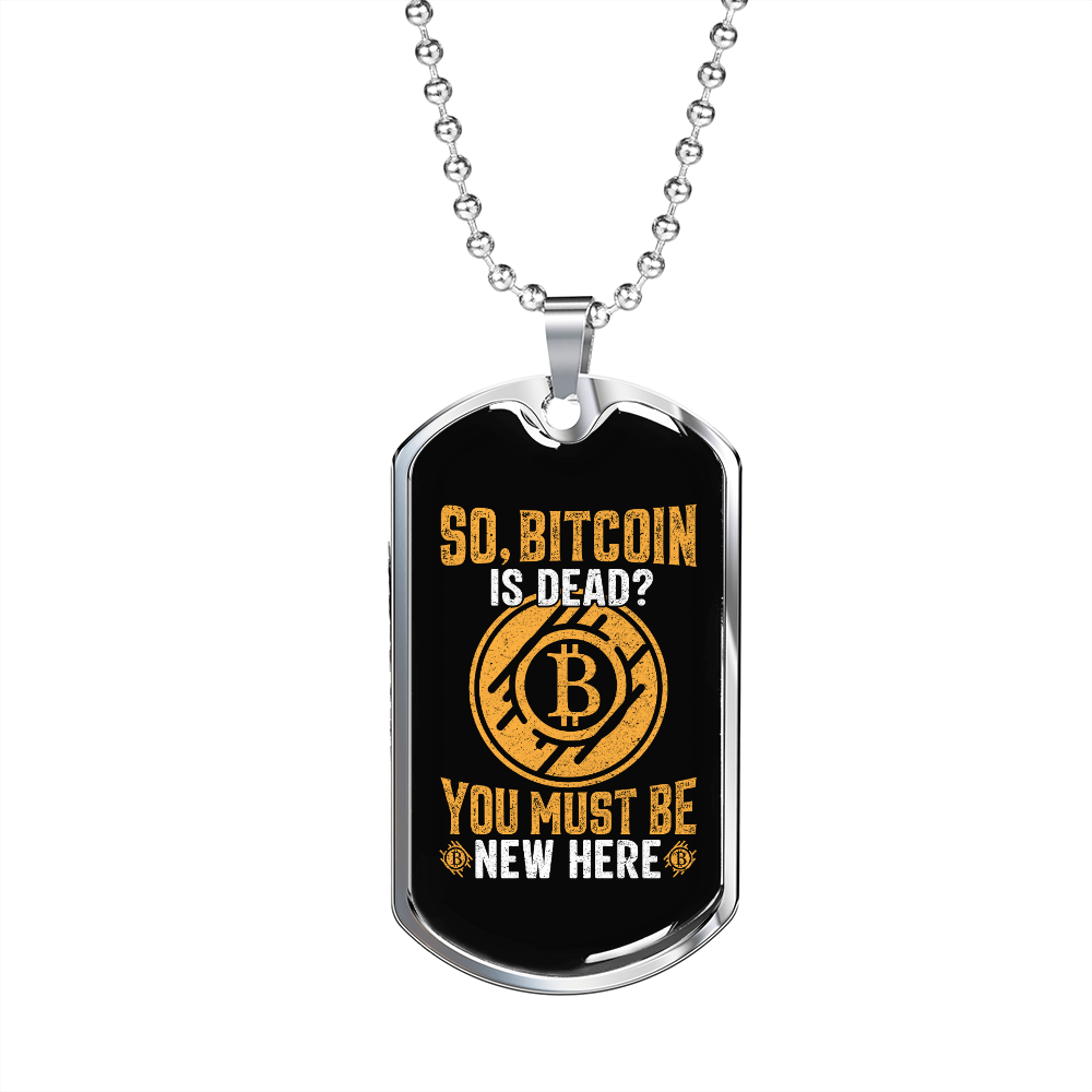 Bitcoin Dog Tag Necklace Stainless Steel or 18k Gold 24-inch Chai Pendant