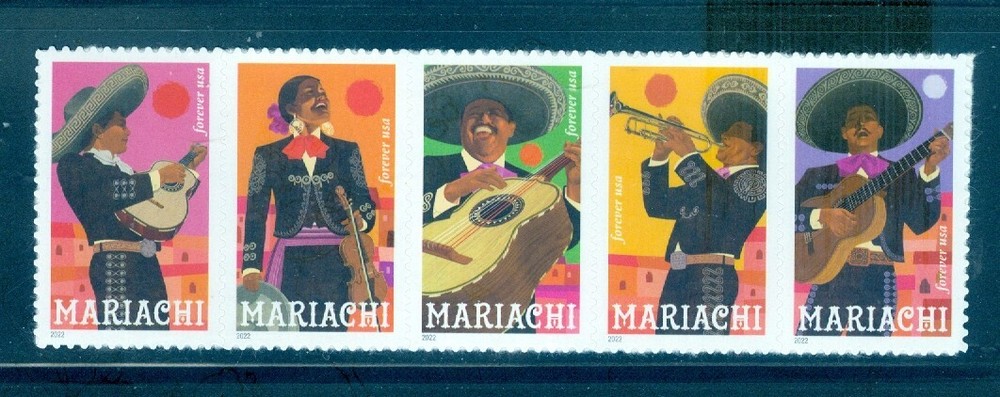 US 5703-5707 Mariachi, Strip/ 5, Self Adhesive, Forever Rate, Mint NH