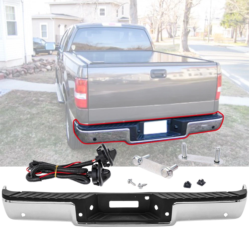 CHROME REAR STEP BUMPER FOR 2006-2008 FORD F-150 W/ PARK ASSIST SENSOR HOLES