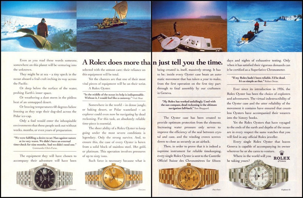Vintage 1992 ROLEX Explorer Original Print Ad 2-Page Rolex Does More