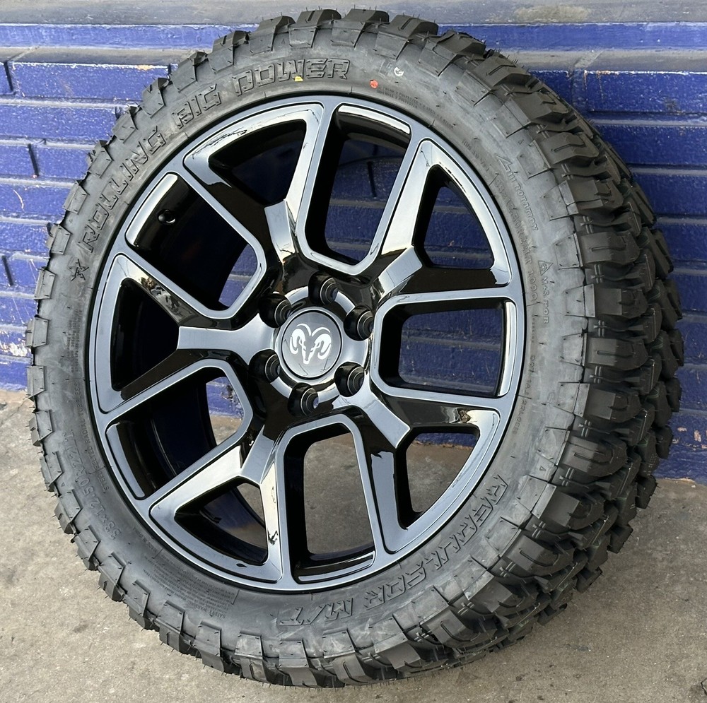 22” New BLACK WHEELS With 33” Mud MT Tires fits DODGE RAM 1500 6lug 6X139.7