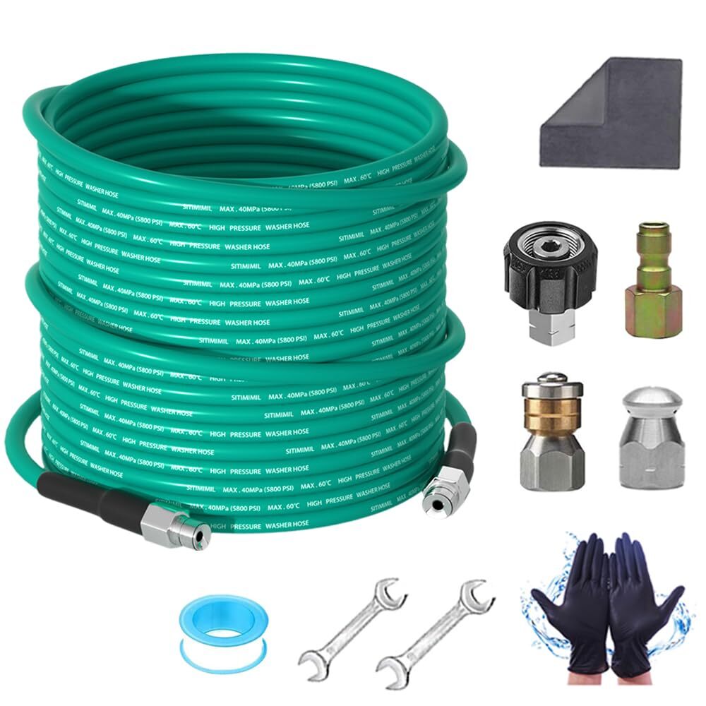 25FT Sewer Jetter Kit for Pressure Washer,1/4'’NPT Drain Cleaner Hose 5800PSI...
