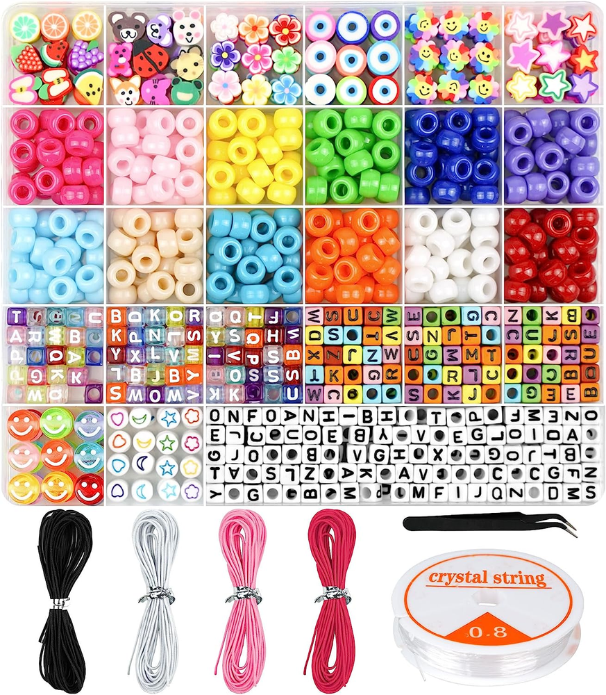 DIY Bracelet Making Kit with Pony Beads, Kandi, Polymer Clay & Smile Charms  