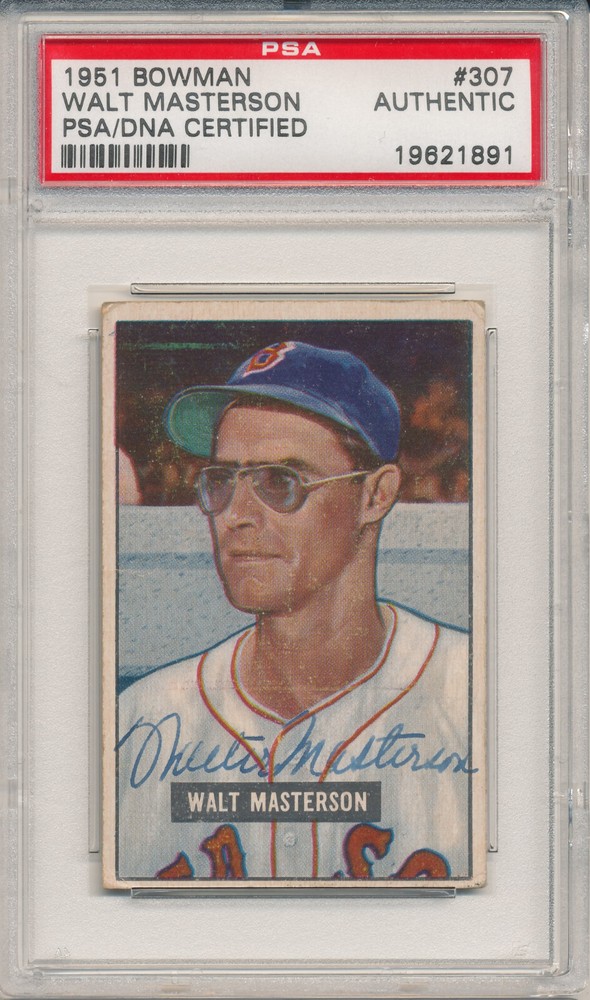 1951 Bowman WALT MASTERSON #307 Signed Auto Slabbed Card Red Sox High # PSA/DNA