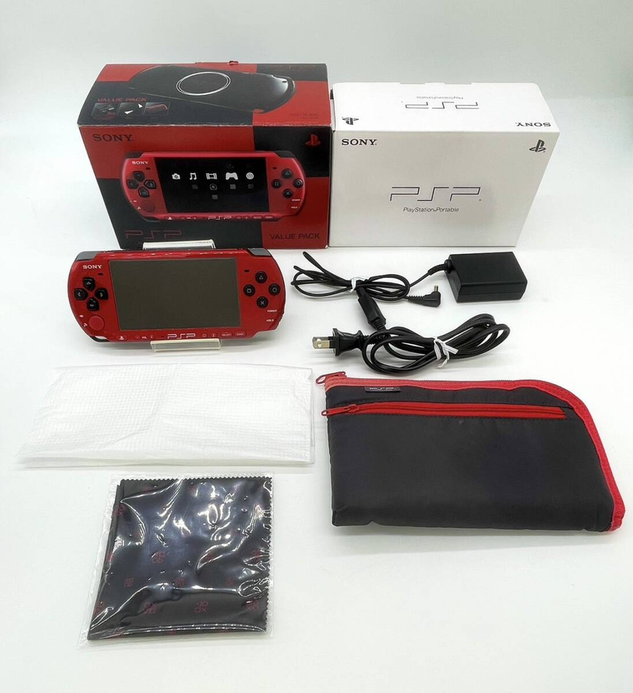 Sony PSP 3000 Value Pack Red & Black PlayStation Portable System Bundle Without Battery Included
