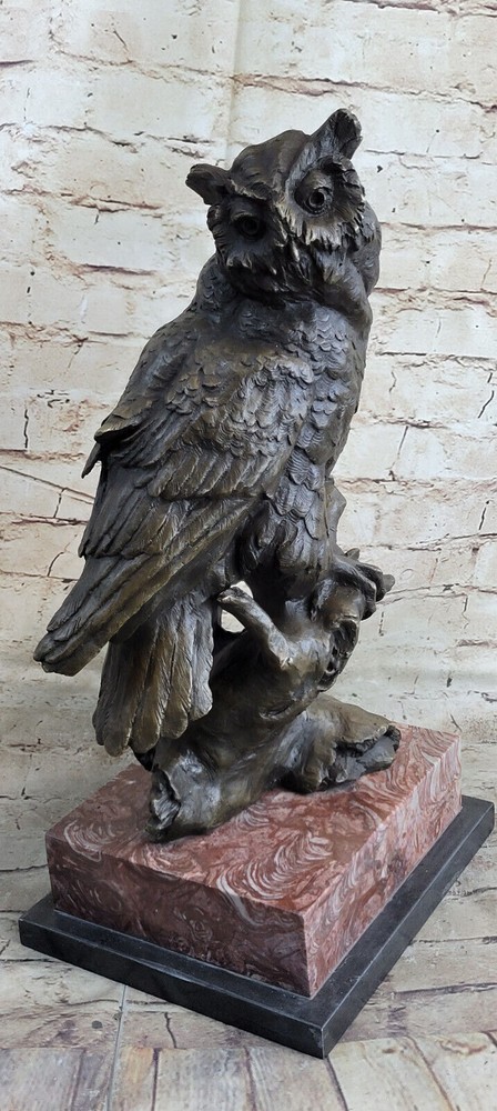 Handmade Signed Owl Bronze Statue by Miguel Lopez – Rare Wildlife Art Gift  