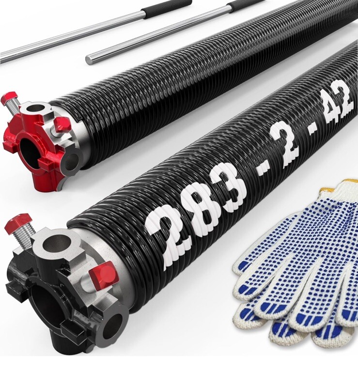 (Pair) Coated Garage Door Torsion Springs  Gloves .283 X 2” X 42''  Winding Bars