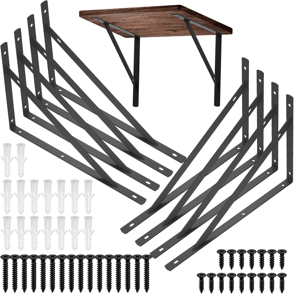 8 Pcs Heavy Duty L Shaped Shelf Brackets Floating Metal Brackets 11.81 X 7.48 In