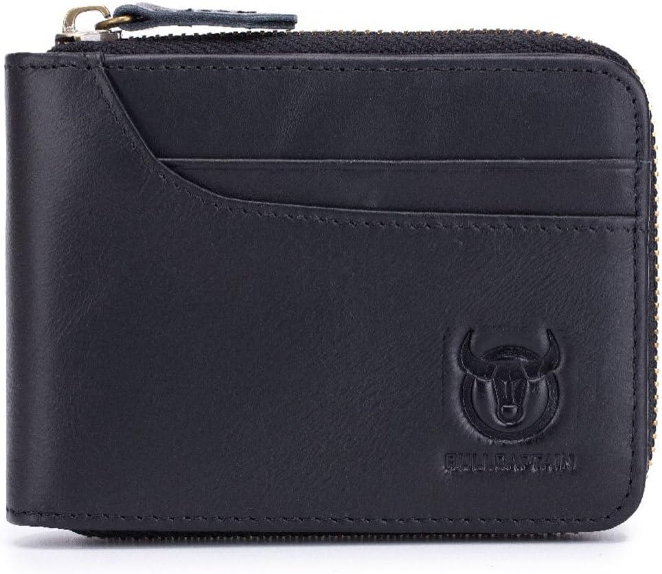 Men's RFID-Blocking Genuine Leather Zipper Wallet with 11 Card Slots
