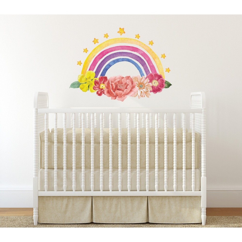 Watercolor Rainbow Wall Art Decal Floral Decor