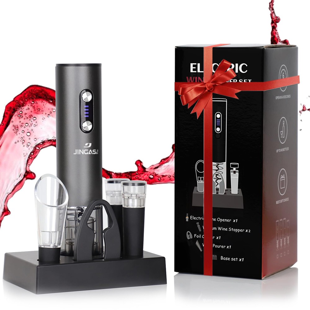 Rechargeable Electric Wine Opener Set with Foil Cutter – Effortless Wine Bottle Opener Kit for Quick and Easy Uncorking