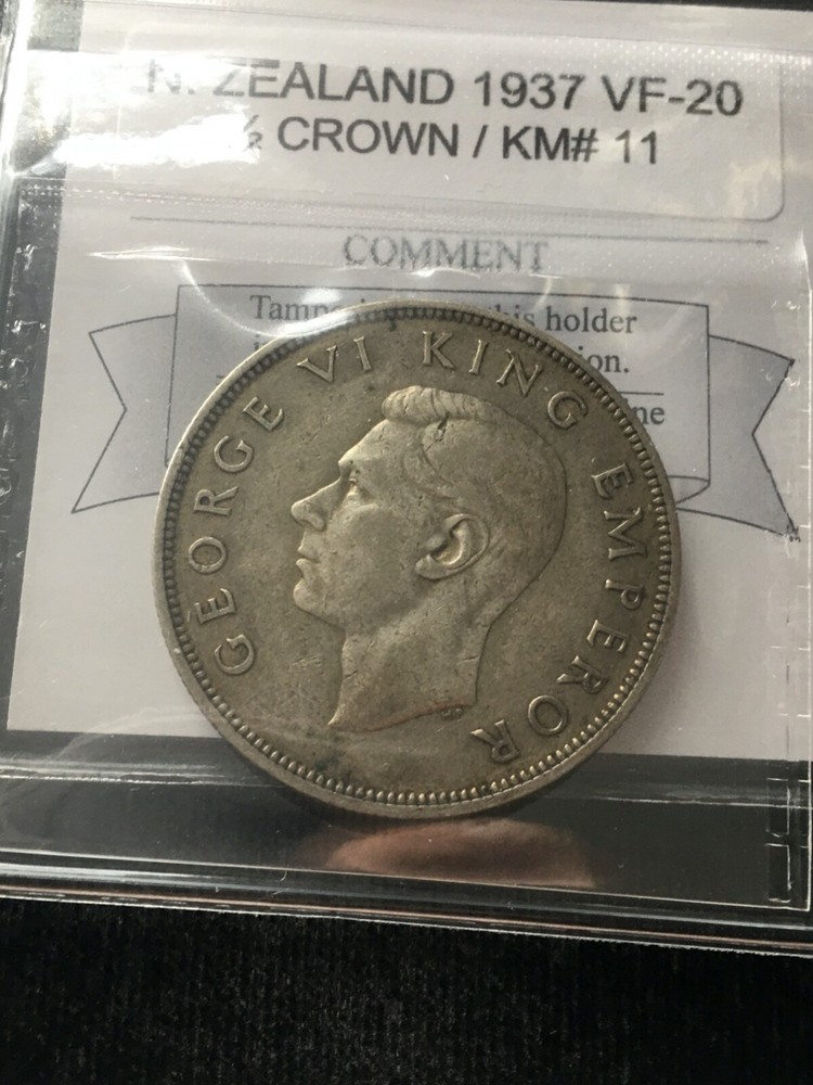 1937 New Zealand 1/2 Crown VF-20 KM#11 Coin Mart Graded