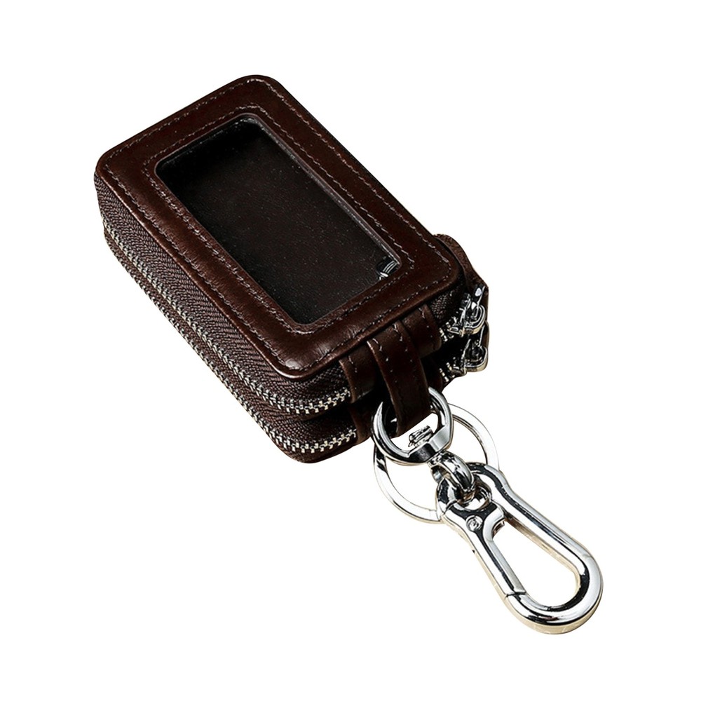 Double Layer Genuine Leather Car Key Holder Zipper Pouch Case
