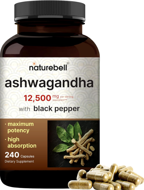 12500mg Organic Ashwagandha Capsules with Black Pepper Root Powder Supplement