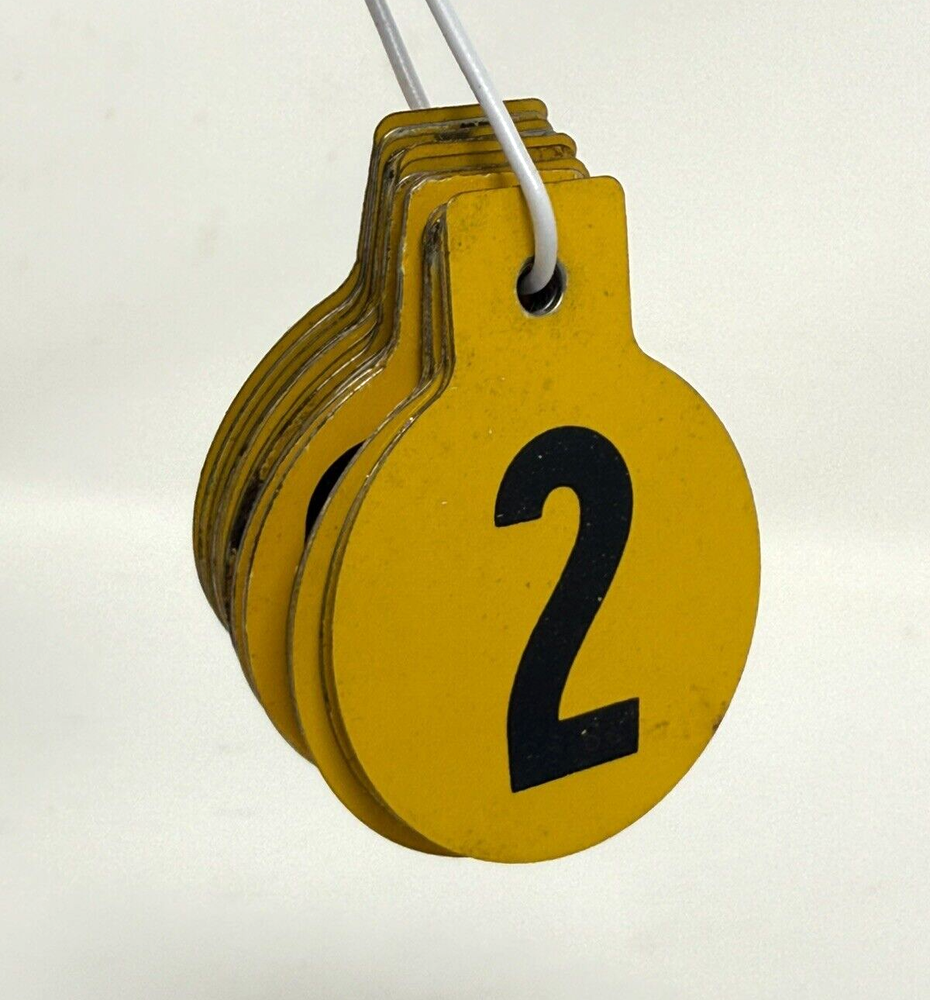 Vintage Metal Numbered Livestock Cow Sheep Ear Tags - Lot of 23 - Yellow Black