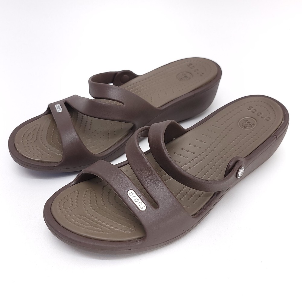 Crocs Womens Swiftwater Brown Slip On Rubber Flats Size W 9 Strappy Sandals