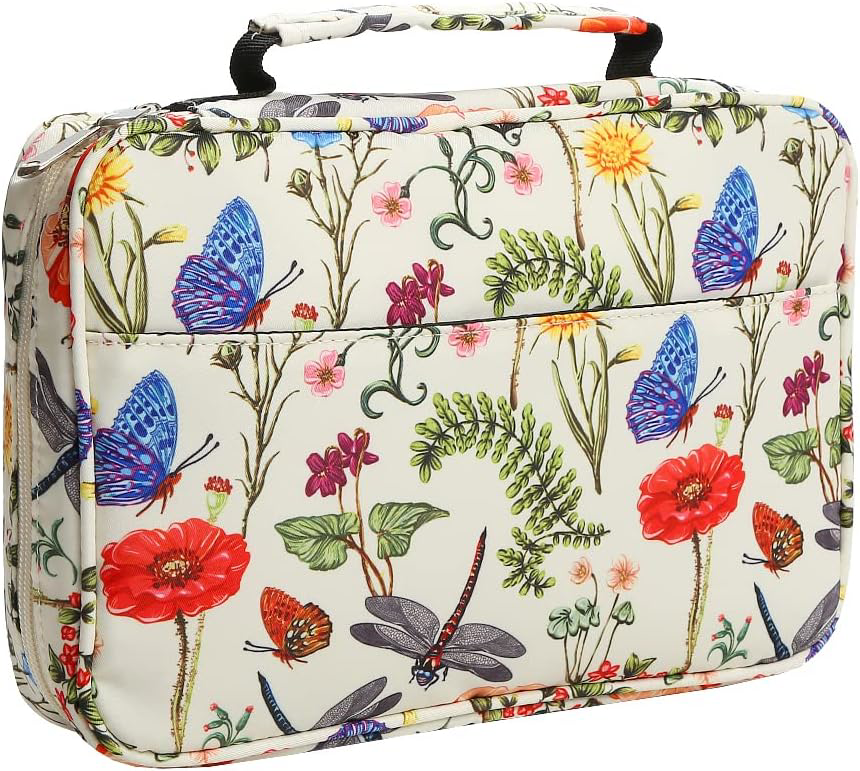 Bible Cover Case with Handle and Zip Pocket for Men, Women, and Kids - White