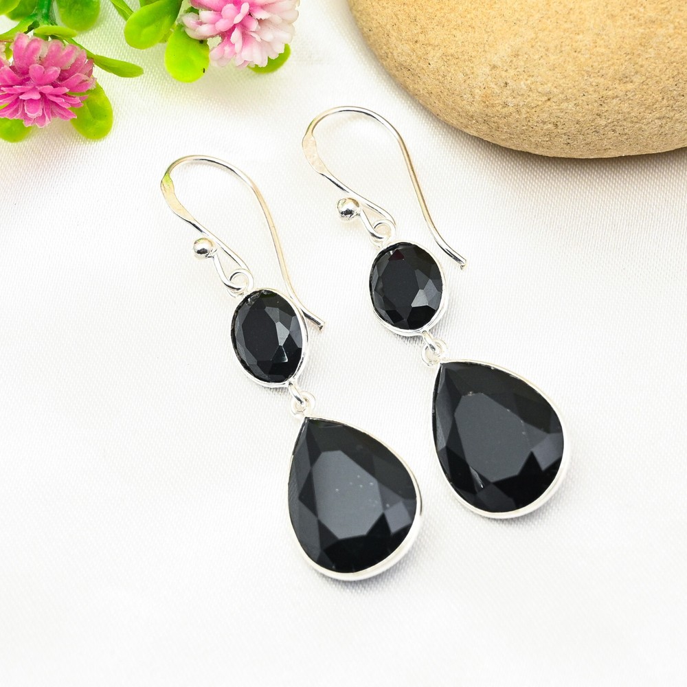 Black Onyx Gemstone 925 Sterling Silver Earring Handmade Jewelry Earring Gift