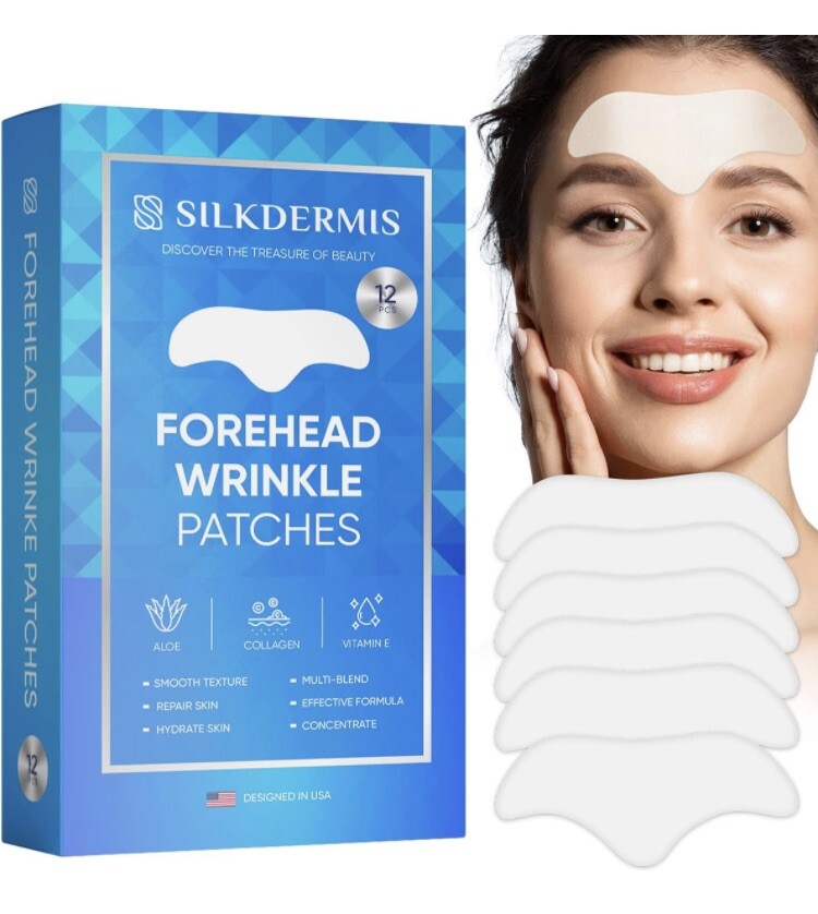 SILKDERMIS Forehead Wrinkle Patches 12 Ct with Aloe, Collagen, Vitamin E, Repair