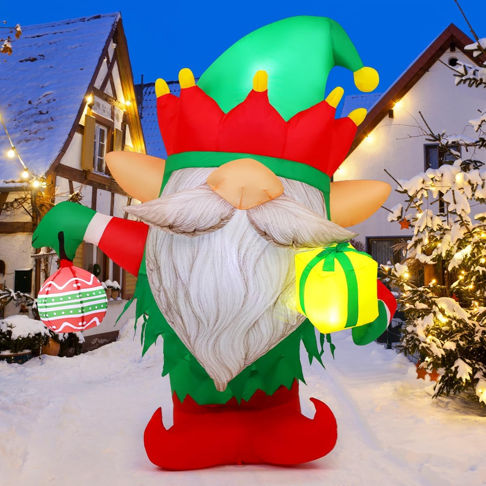 5.2FT Christmas Inflatables Gnome Holding a Gift 2025 NEW LED Outdoor Decoration