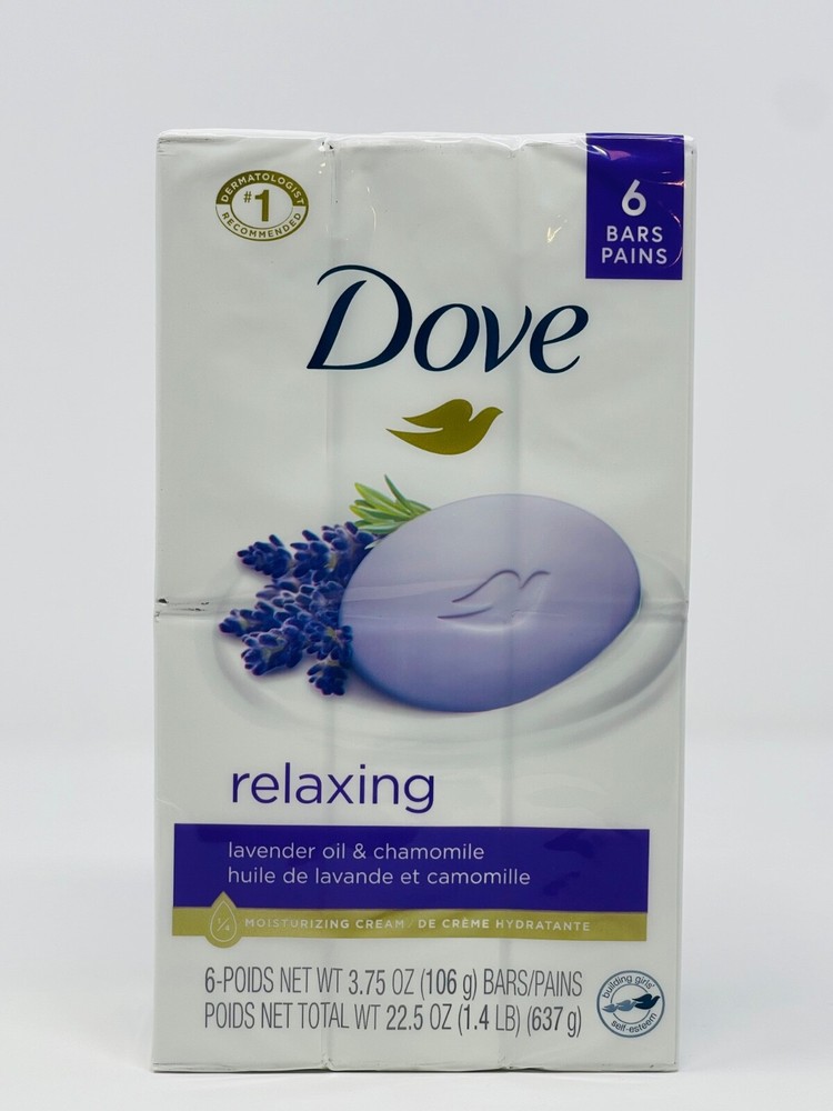 Dove Relaxing Lavender Oil & Chamomile 6 Bars 3.75oz/ 106 g new