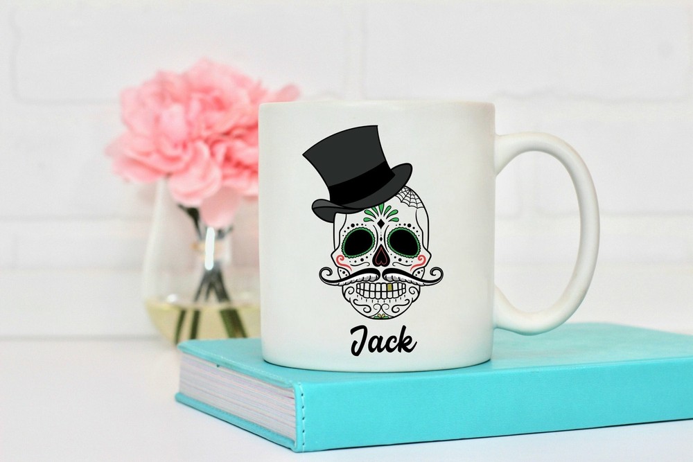 Sugar Skull Mug Personalized Monogram Mug Custom Initial Coffee Cup Gift For Him