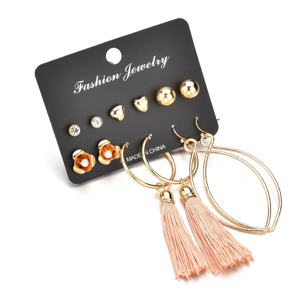 Tassel Earrings Set for Women Girls Bohemian Acrylic Hoop Stud Drop
