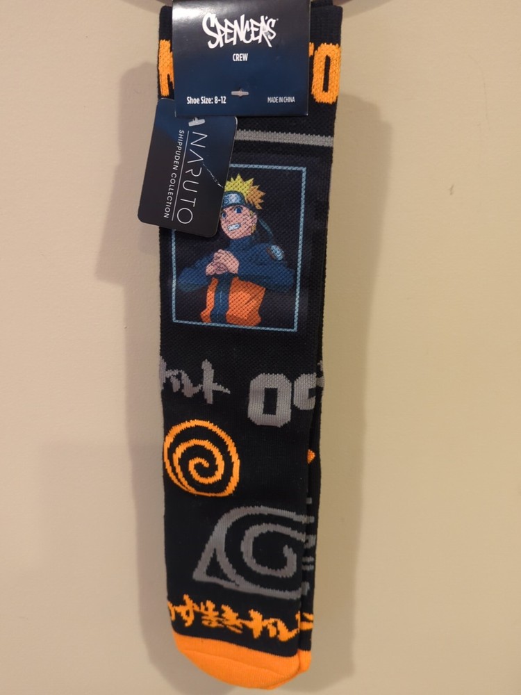 Naruto Black And Orange Crew Socks. Shoe Size 8-12